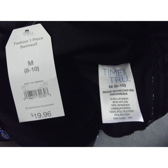 Time & Tru Missy Medium One Piece Swimsuit black blue pink paisley halter v-neck - Picture 7 of 9